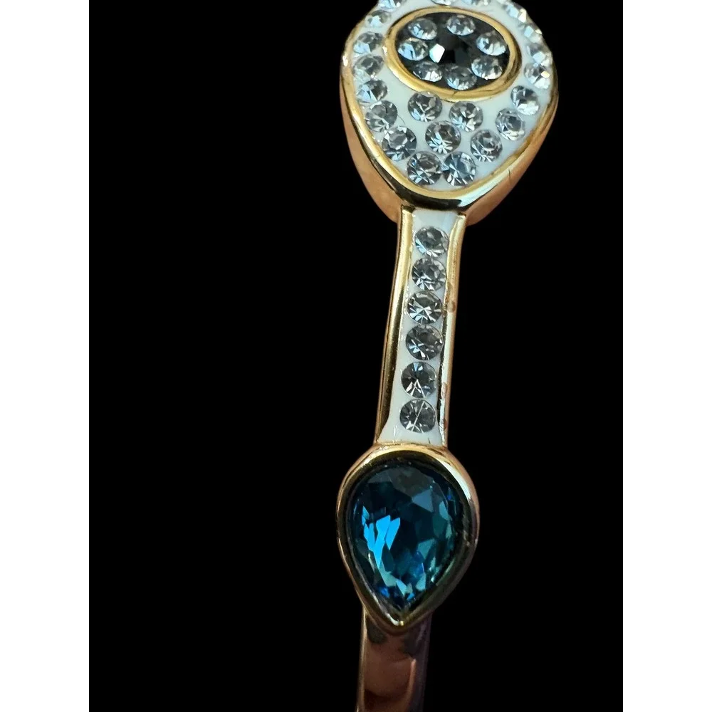 18k Gold Plated Evil Eye Cuff Bracelet Blue‎ Clear Crystals White Enamel